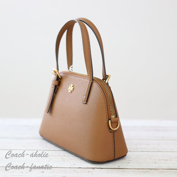 Tory Burch 149694 Emerson Dome Satchel Saffiano Leather Crossbody in Moose - Picture 7 of 11